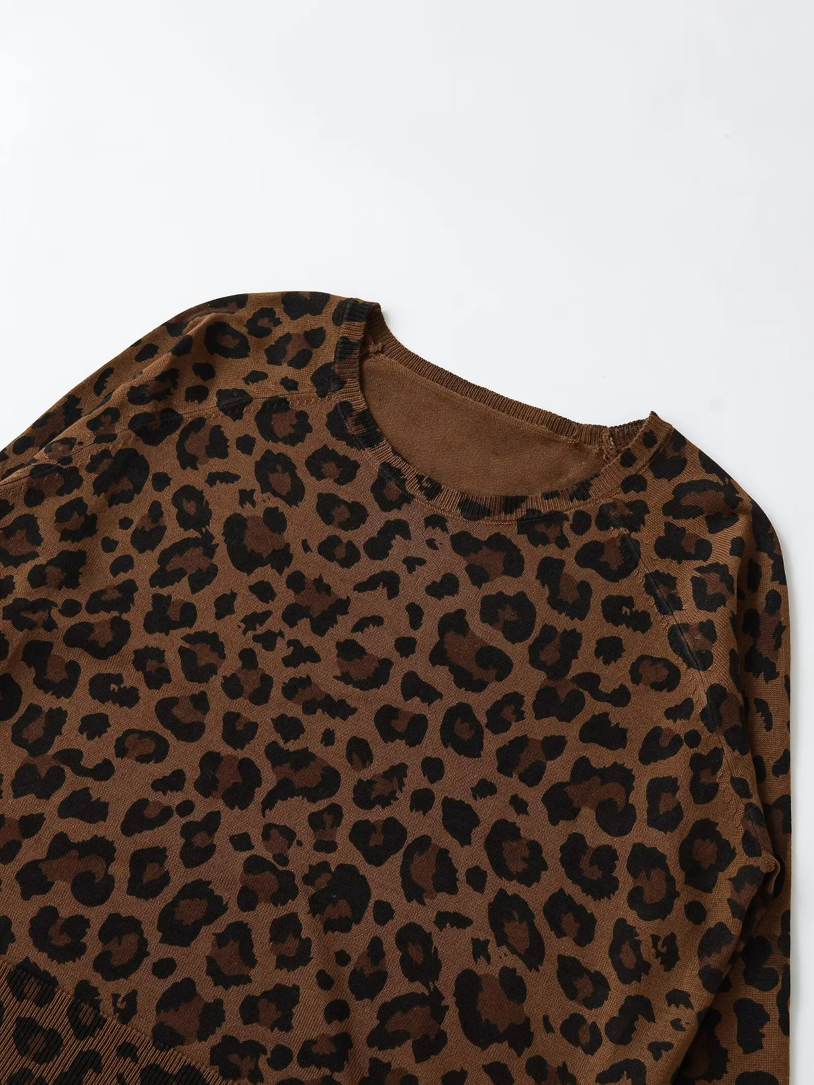 2025 inverno nuove donne moda casual basic maglia fine manica lunga T-shirt girocollo maglione lavorato a maglia con stampa leopardata