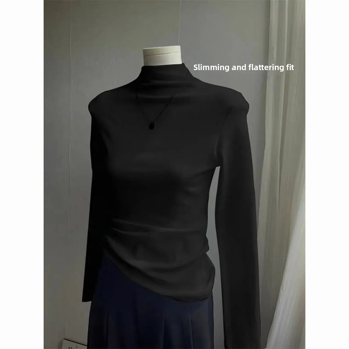 Warm Fleece Lined Brushed Half High Collar Long Sleeve Base Shirt Women's New Autumn Winter Fashion Inner Wear Top Ins Style