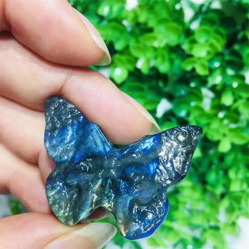 4CM Natural Labradorite Skull Butterfly Crystal Carving Crafts DIY Home Decoration Healthy Children Toy Gift 1pcs