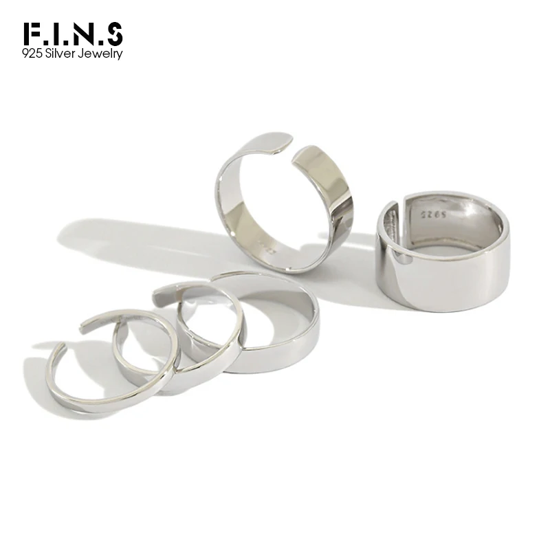 F.I.N.S Classic S925 Sterling Silver Wide Ring Punk Smooth Matte Open Finger Fine Jewelry for Women Men Minimalist Accessories