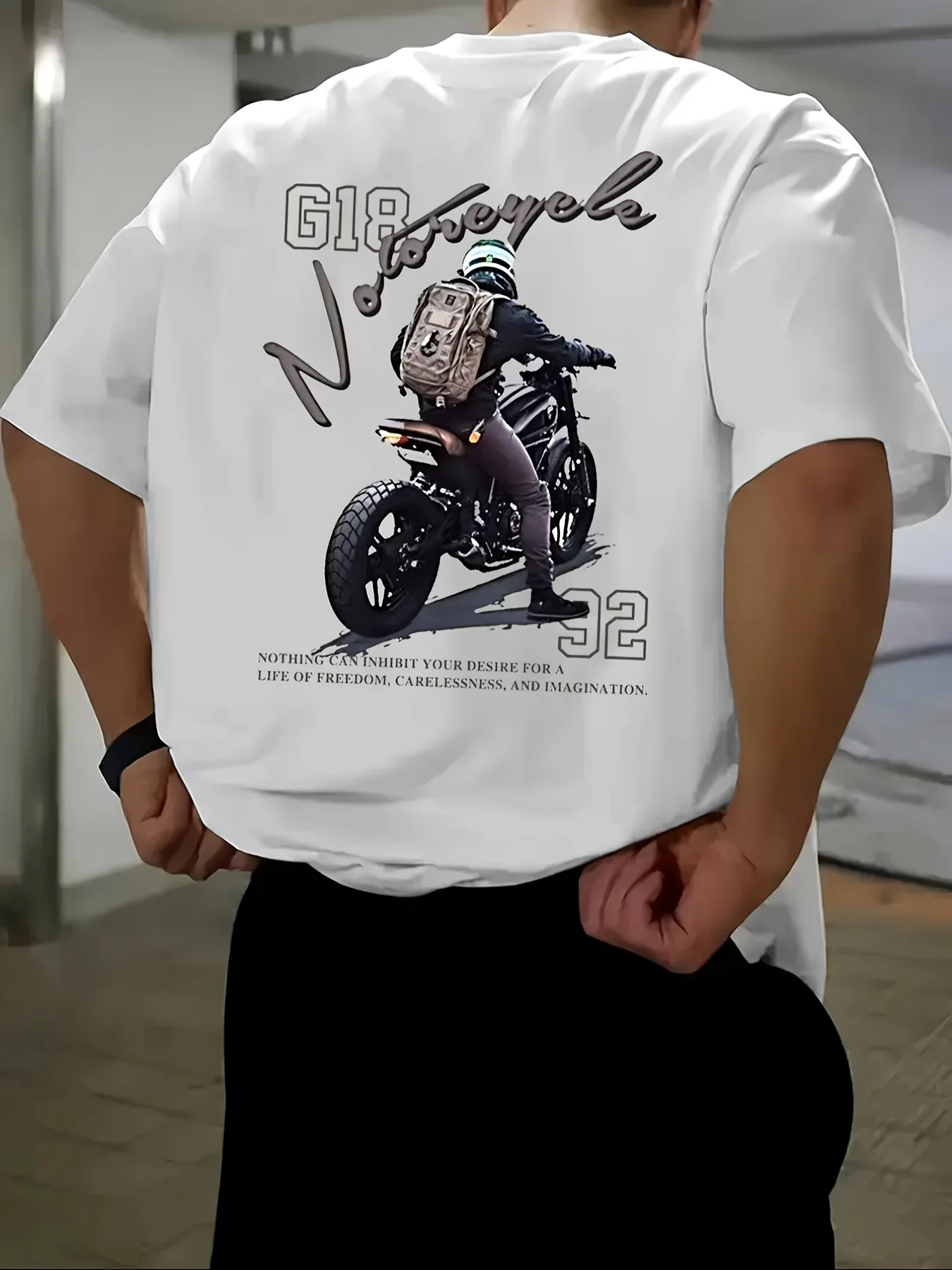Herren Motorrad Grafik T-Shirt 100% Baumwolle Vintage Rider Racing Print Cafe Racer Biker Streetwear Übergroßes Sommer-Tee-Shirt – Detail 2
