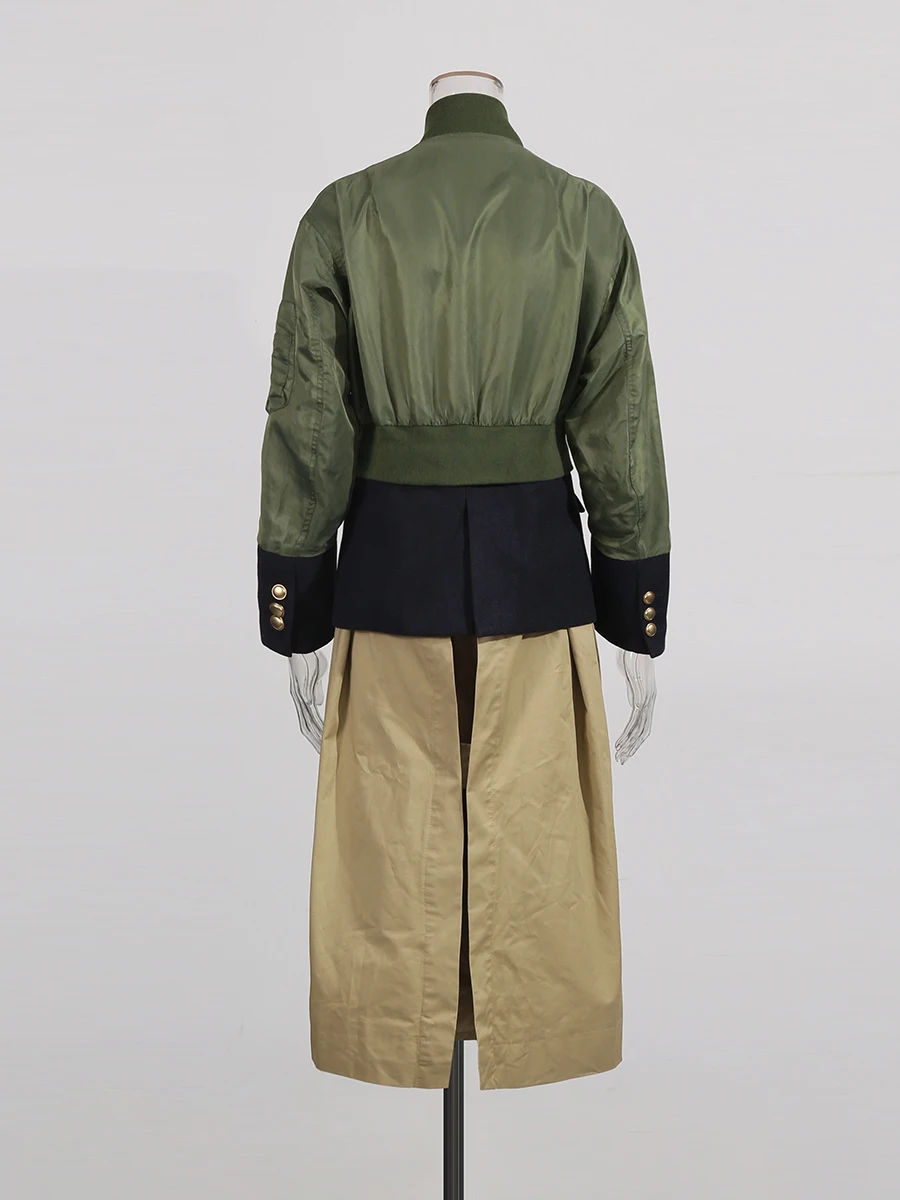 TWOTWINSTYLE Hit Color Spliced Buttons Windbreakers For Women High Waist Long Sleeve Patchwork Zipper Chic Trench Female Fashion