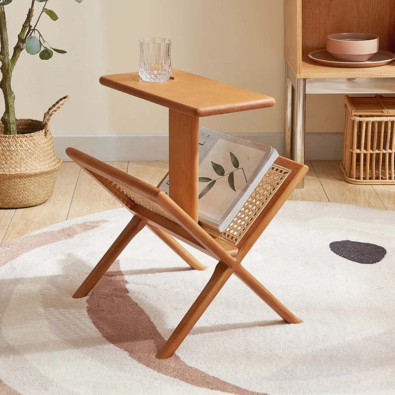 

ins book shelf rattan magazine storage rack Nordic solid wood bookshelf corner few newspaper shelves floor