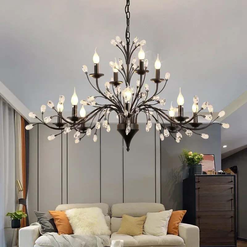 

Crystal Chandeliers For Living Dining Bedroom Kitchen LED Pendant Lamp Lustre American Vintage Hotel Villa Hanging Lights