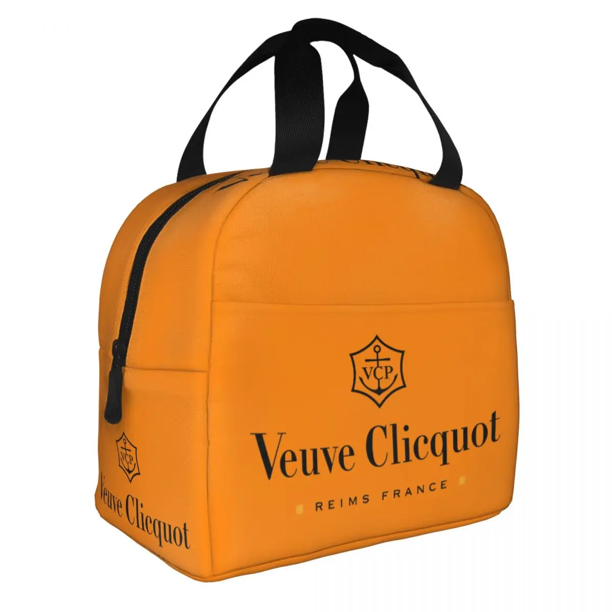 Champagne Orange Black White Insulated Lunch Bag Thermal Bag  Veuves Clicquots Tote Lunch Box Food Handbags School Travel