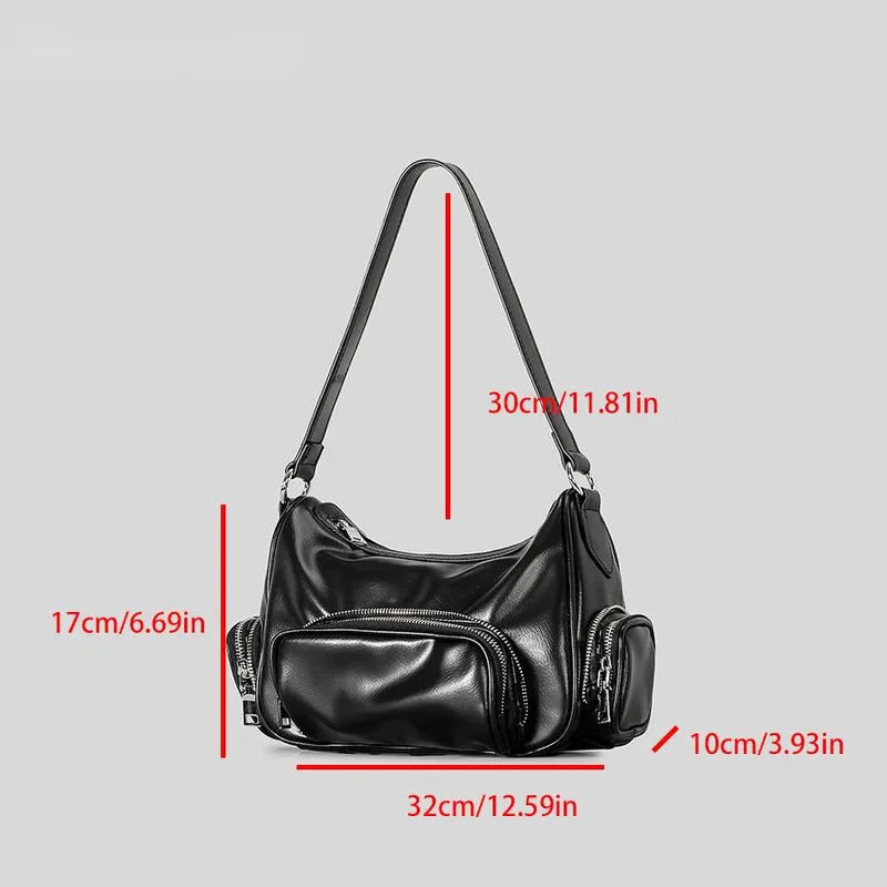 Women\'s Punk Shoulder Bag Design Rock Handbag PU Multi-pocket Shoulder Bag For Cool Girls Motorcycle Style