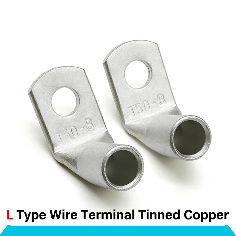 Green Product10/50pcs Wire Terminal L-type Right Angle 90 Degree Bend Nose T6/10/16/25-4/6/8/10 Tinned Copper Crimp Connector Ca