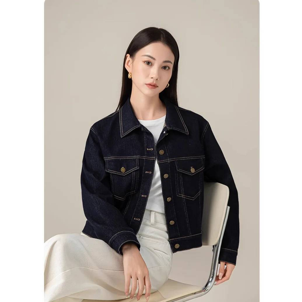 

Autumn Dark Blue Denim Jacket Women's Clothing 2025 New Small Short Front Shoulder Top