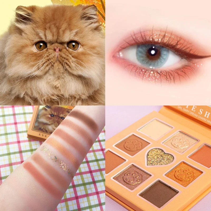 Sombra de ojos suave de 9 colores, larga duración, nacarada, mate, purpurina, belleza, encantadora paleta de sombra de gato, maquillaje de ojos TSLM1