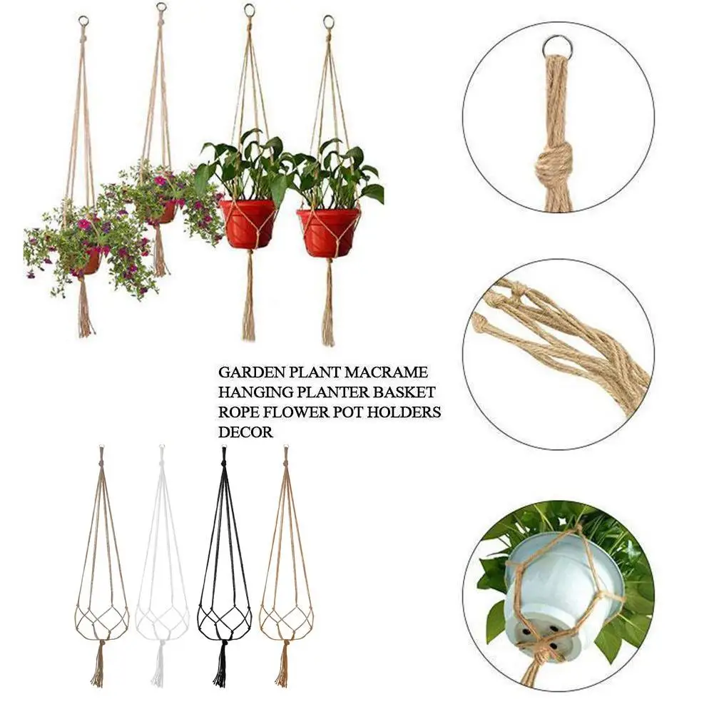 Gardening Woven Hanging Rack Flower Pot Mesh Pocket Decorative Cotton Outdoor Rope Basket Rope Hook Hanging Basket Indoor X6J3