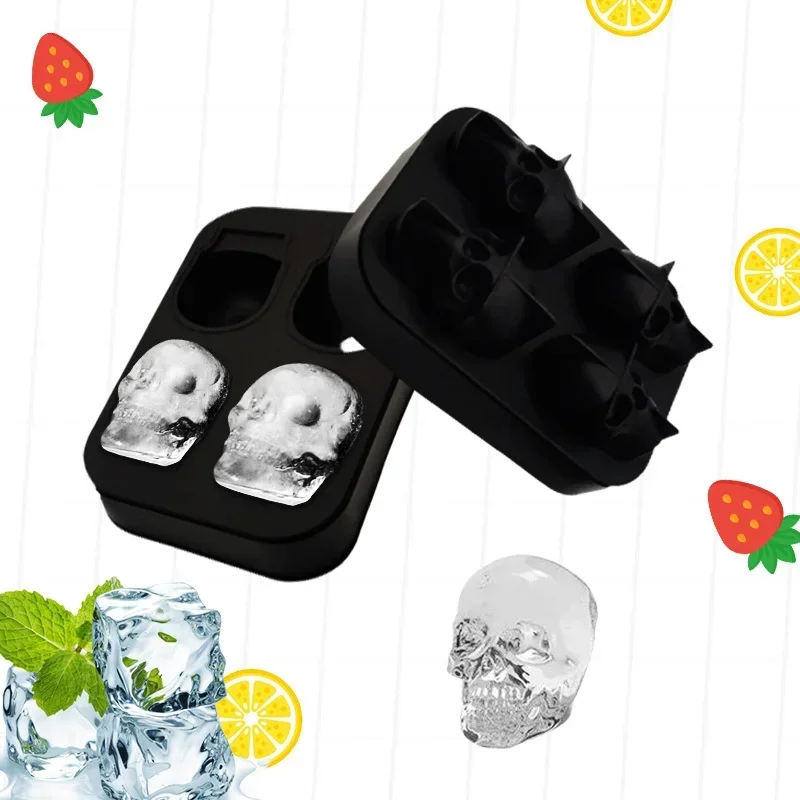 3D Skull Silicone Mold Ice Cube Maker 4-in-1 Chocolate Mould Tray Ice Cream DIY Tool Whiskey Wine Cocktail Ice Cube Best Sellers