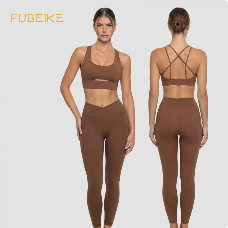 New Yoga Outfit Sets With Shockproof Sports Bra Summer Nude Feel Slimming Compression Pants Two-piece Fitness Set For Women