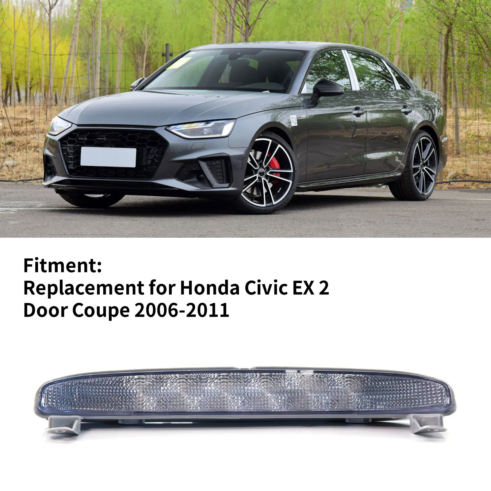 

Car Stop Lamp, Rear LED Third Brake Light Replacement for Honda Civic EX 2 Door Coupe 2006-2011, 34270SVAA01 White