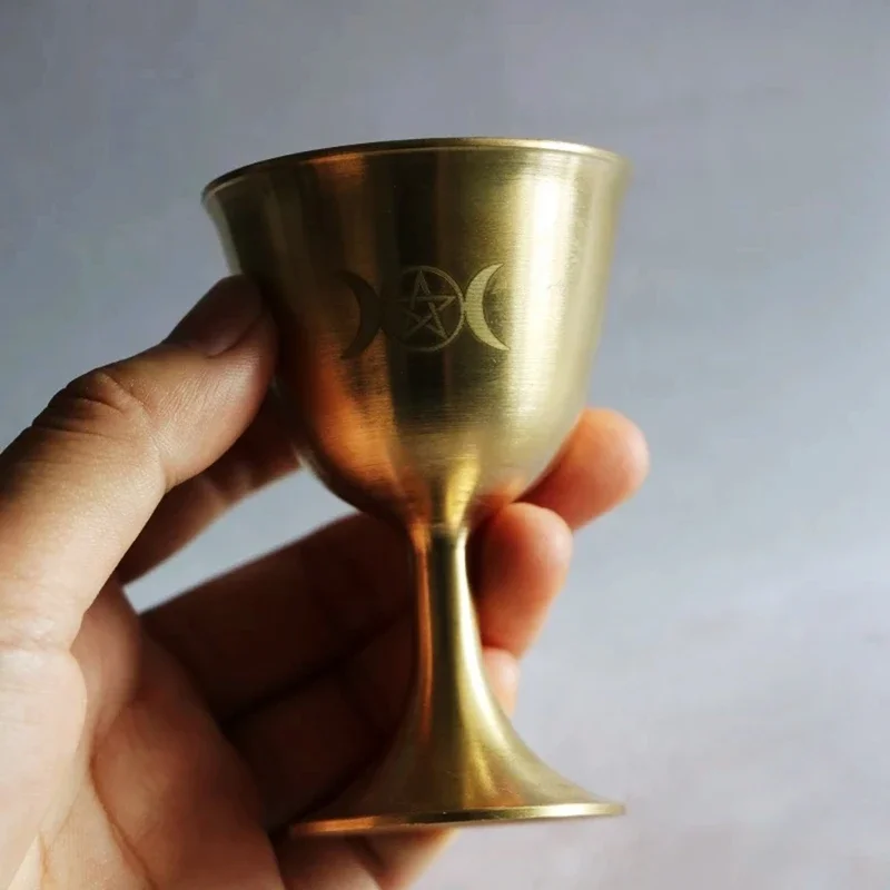 Ritual Cup Altar Goblet Wicca Gold Plating Brass Ceremony Moon Divination Astrological Tool Board Game Witchcraft Prop Supplies