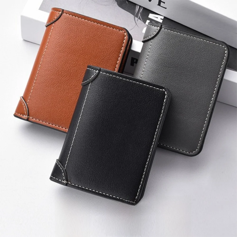 

Simple Thin Men Short Wallet Foldable Wallet Card Bag Business Clutch Bag Coin Purse Slim PU Leather Card Holder Unisex