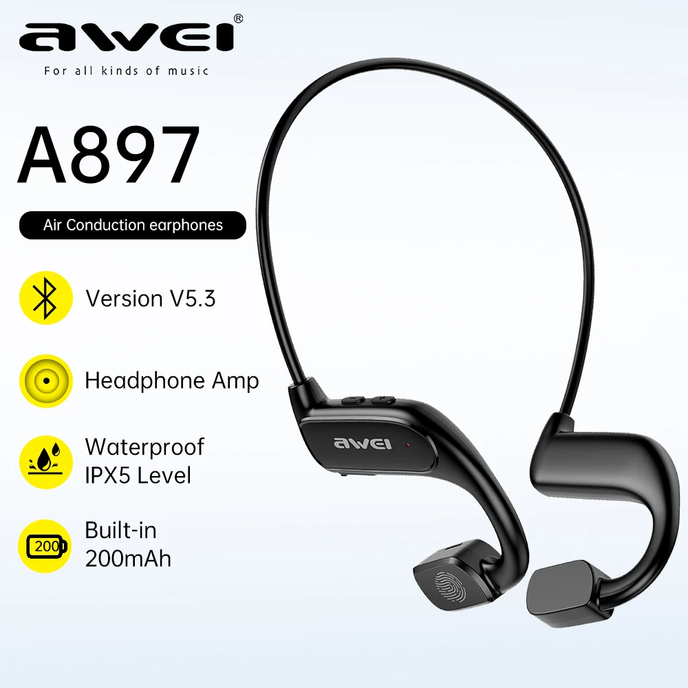 

Awei A897BL Air Conduction Headphones Wireless Bluetooth 5.3 Earphones With Neckband Hifi Stereo Sports Headset For Running