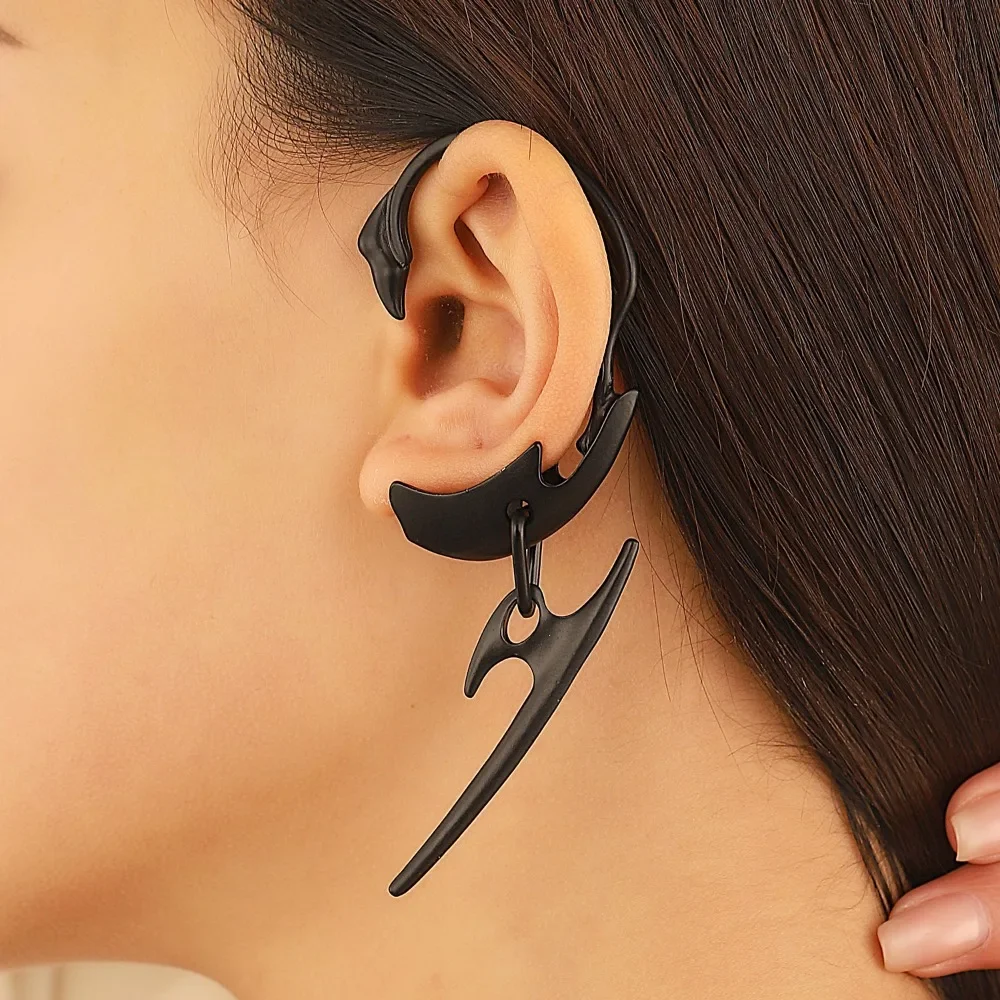 Mechanical Thorn Spine Skeleton Ear Clips, Niche Irregular Metal Non Pierced Earrings, Punk Ear Hooks for Men Women