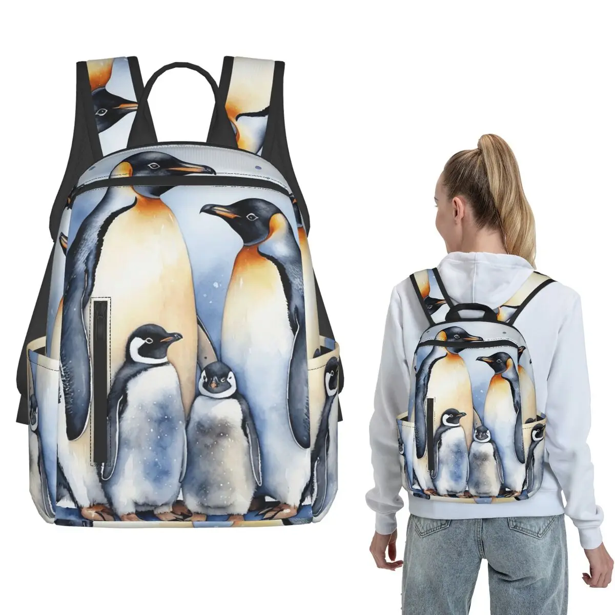 Penguins In The Snow Backpack Daypack Children BookBag School Bag Shoulder Bags for Men Women