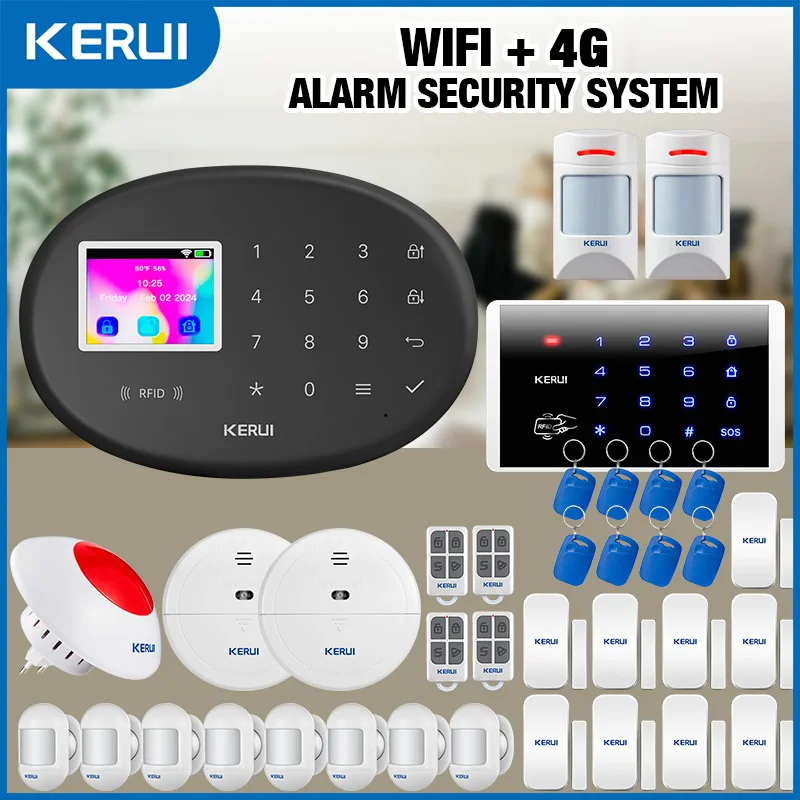 KERUI W204 4G Neue Schwarz Alarm Panel Home Alarm System Wireless Motion Sensor Tuya Smart WiFi GSM für Home Security tür Sensor