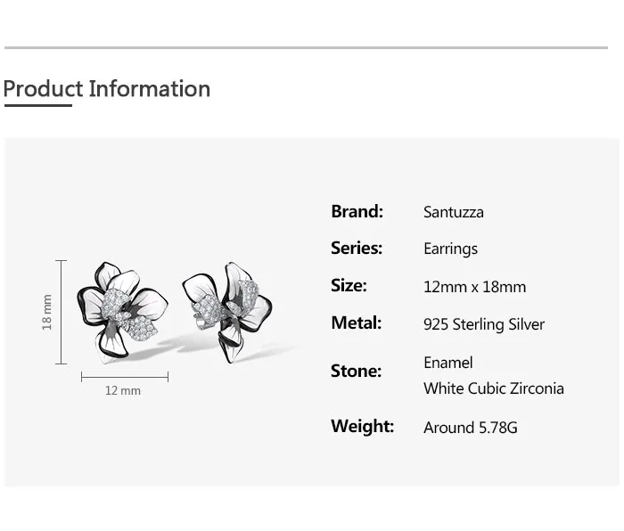 SANTUZZA Ohrstecker aus reinem 925er Sterlingsilber für Damen, funkelnde lila & weiße Emaille-Blume, schicker Hochzeitsschmuck, edler Partyschmuck. – Detail 2