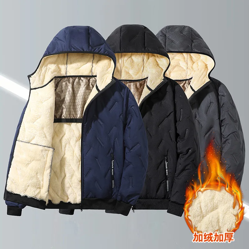 Winter Lamb Wool Coat for Men  Plus Fleece Thickened Cotton Jacket with Graphene