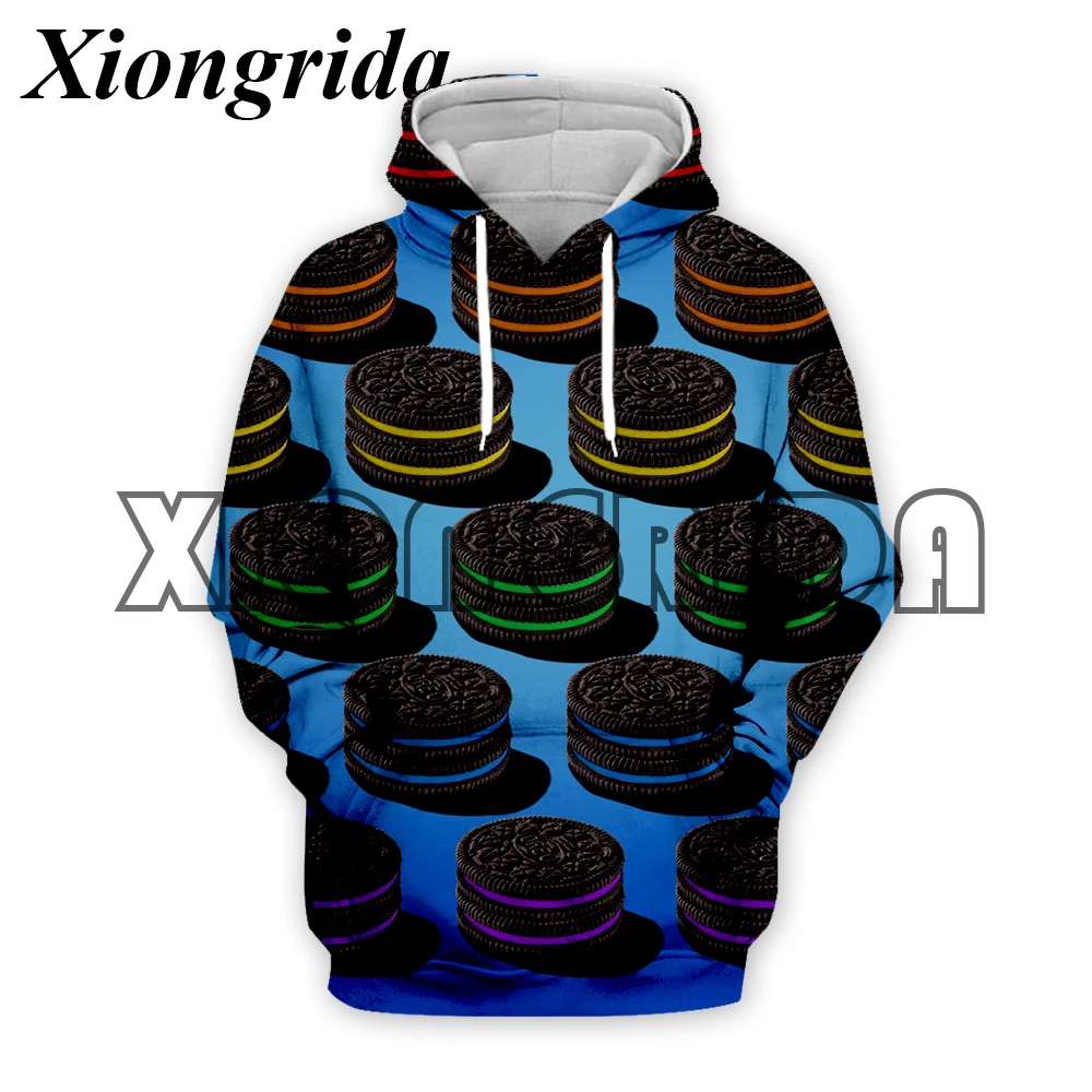 

Мужская повседневная толстовка с капюшоном Oreo, пуловеры с 3D-принтом печенья, свитшот с капюшоном, уличная одежда унисекс
