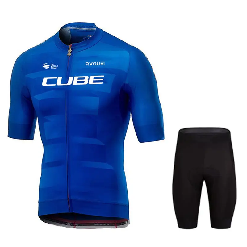Rvouei Cube Wielertrui Set Fietskleding Zomer Korte Mouw Bike Gel Pad Bib Shorts Sport Maillot Ropa Ciclismo
