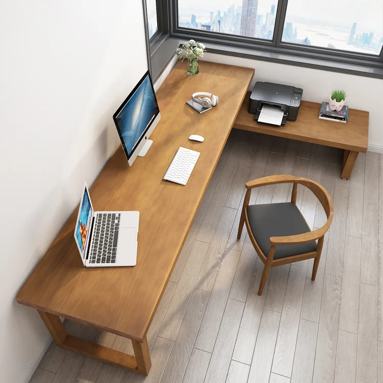 Simple solid wood desk, high and low table, computer desktop office combination table