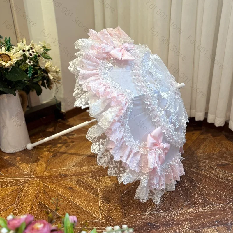 Original Design Lolita Pink Blue White Lo Umbrella Soft Cute Girl Heart Sweet Umbrella Tea Party Photography Prop