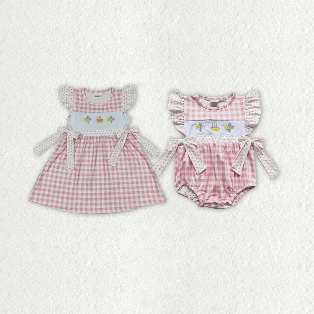 

GSD0276 Wholesale Matching clothes girls dresses Summer Embroidered cake short sleeve dress Boutique Children rompers