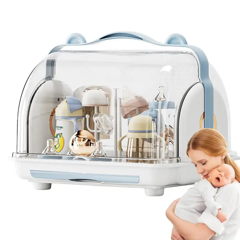 

Baby Bottle Drying Box Baby Bottle Drying Rack With Drain Board Dustproof Lid Bottle Sterilizer And Dryer For Cutlery Storage