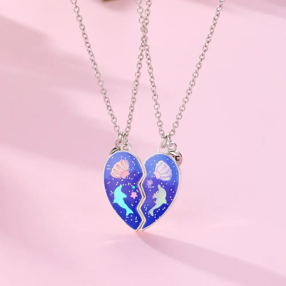 Winoneday 2Pcs/set Cute Heart-shaped Butterfly Sequin Best Friend Bestie Necklace for Girls Friendship Gifts