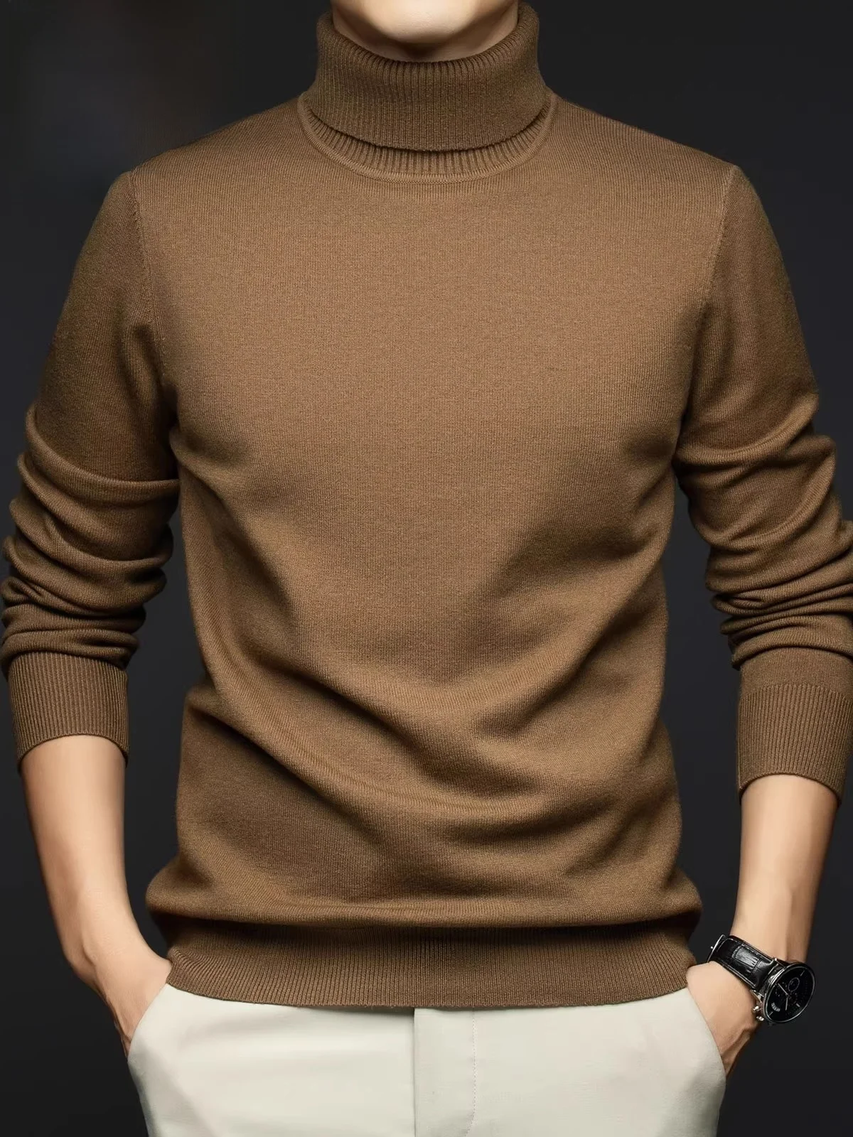 

Мужской шерстяной свитер Pierre Cardin с высоким воротником, облегающий, базовый слой, вязаный, однотонный, осенне-зимний, модная одежда для мужчин