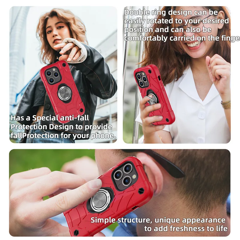 Ring Phone Case For Iphone 15 Pro Max Shockproof 3-in-1 Rotating Stand Silicone Pc Protective Case For Iphone 14 Plus 13