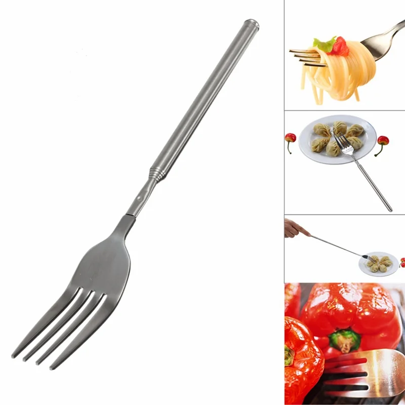 

Stainless Steel Telescopic Extendable Fork Dinner Fruit Dessert Long Cutlery Forks BBQ Meat Fork Kitchen Accessories Tools