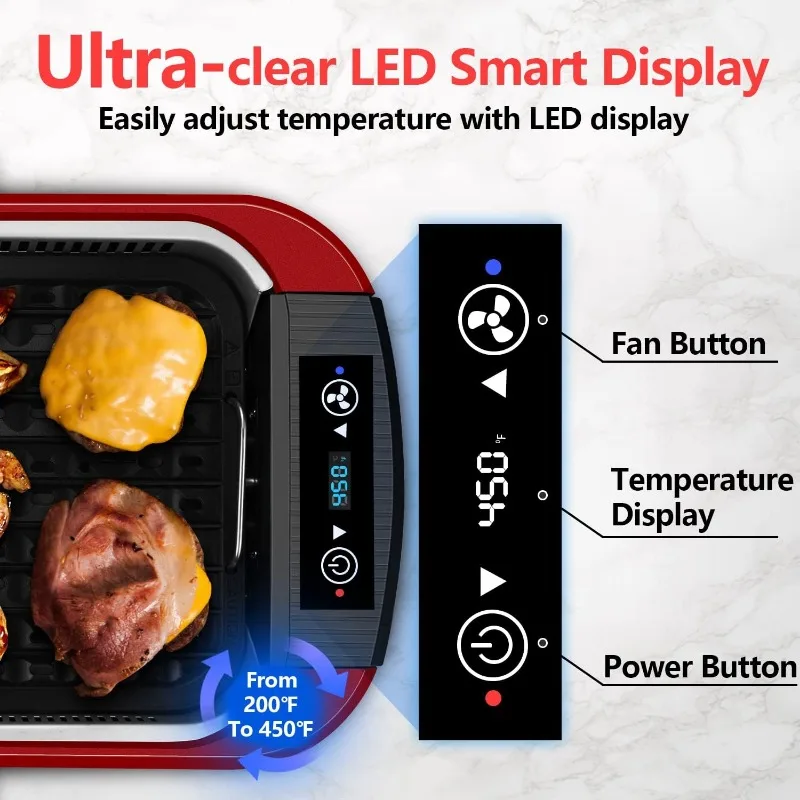 Indoor Grill, CUSIMAX Smokeless Grill Indoor, Electric Grill Griddle,1500W Korean BBQ Grill,LED Smart Display&Tempered Glass Lid