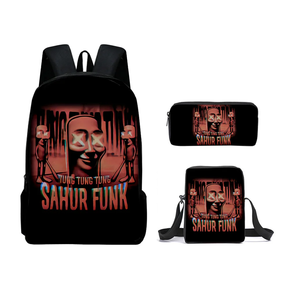 Hip Hop Popolare Nuovo tungtungtung Stampa 3D 3 pezzi / set Borse da scuola per alunni Zaino per laptop Zaino Borsa a tracolla inclinata Astuccio