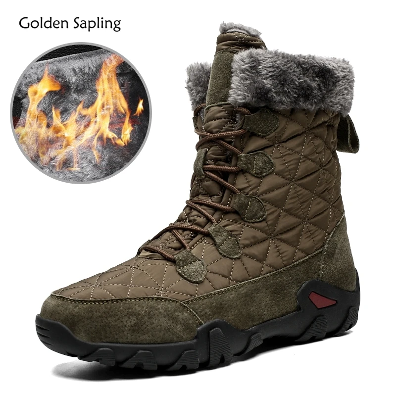 Golden Sapling Winter Warm Military Shoes Men Outdoor Windproof Work Mid-calf Boots Male Genuine Leather Non-slip Short Booties