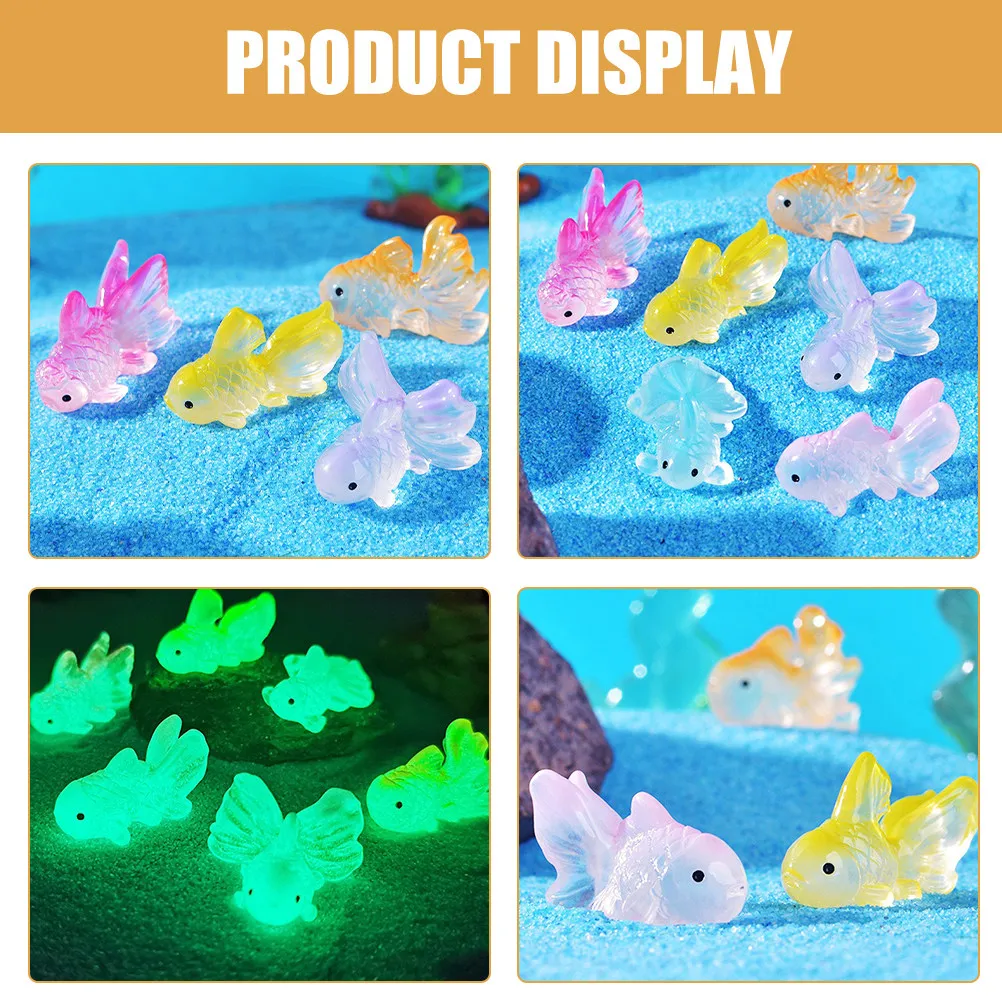 12Pcs Miniature Goldfish Resin Decor Glow in The Dark for Fairy Garden Terrarium Micro Landscape Indoor Outdoor Desktop Potted