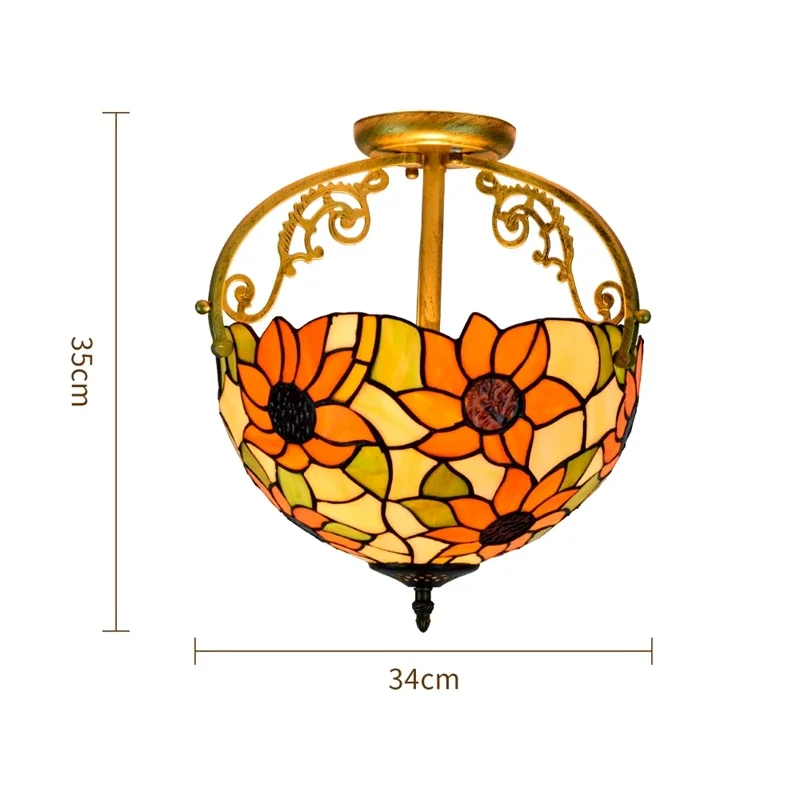 European Rural Classic Sunflower Decoration Retro Corridor Semi Ceiling Lamp Tiffany Stained Glass Lampara Colgantes Para Cocina