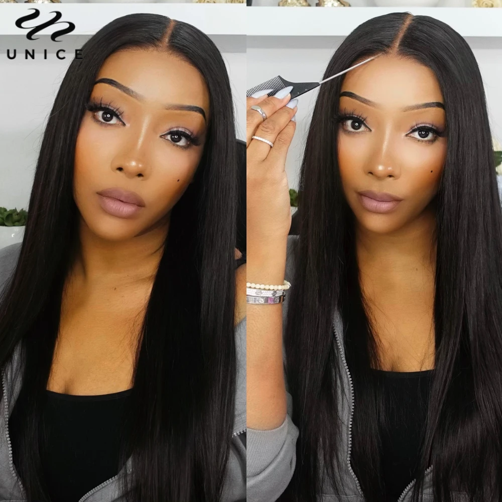 UNICE Hair 7x5 Wear Go Glueless Wig Silky Straight Human Hair Lace Wig Invisible Knots Pre Cut Lace Closure Wig 150% Density