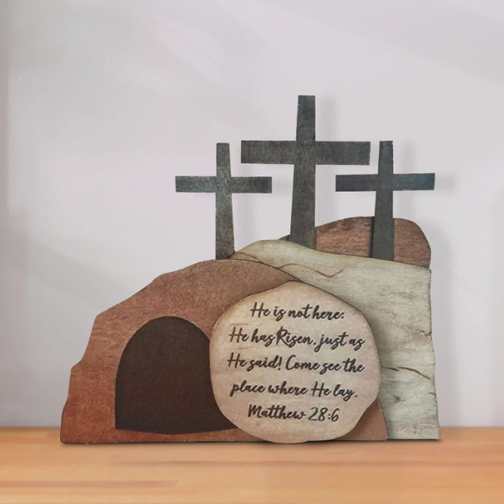 Ostern Auferstehung Szene Set Jesus Krippe Holzkreuz leere Grab Statue Set einfach montieren Ostern Statue Desktop-Dekor