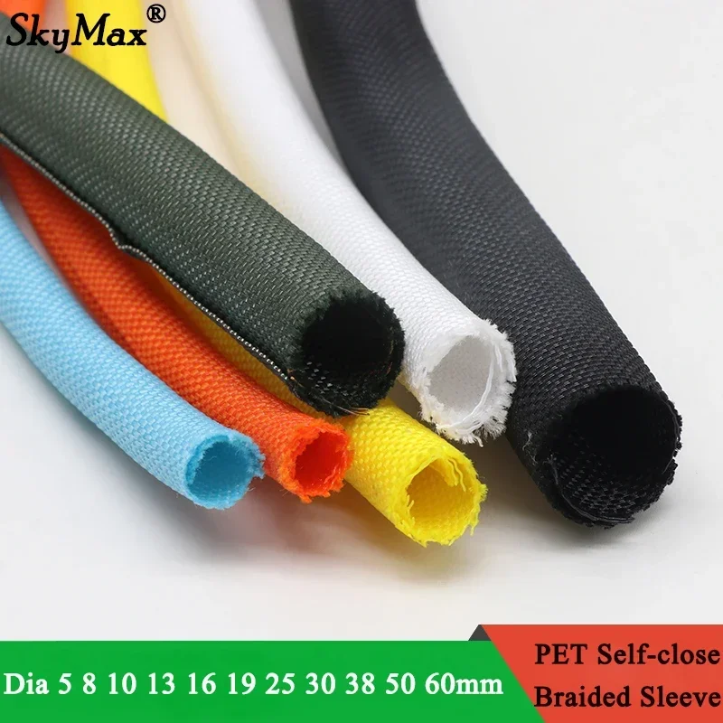 Green Product1/5M PET Self Closing Expandable Braided Sleeve Dia 5 8 10 13 16 19 25 30 Mm Cable Protector Harness Nylon Wire Wra