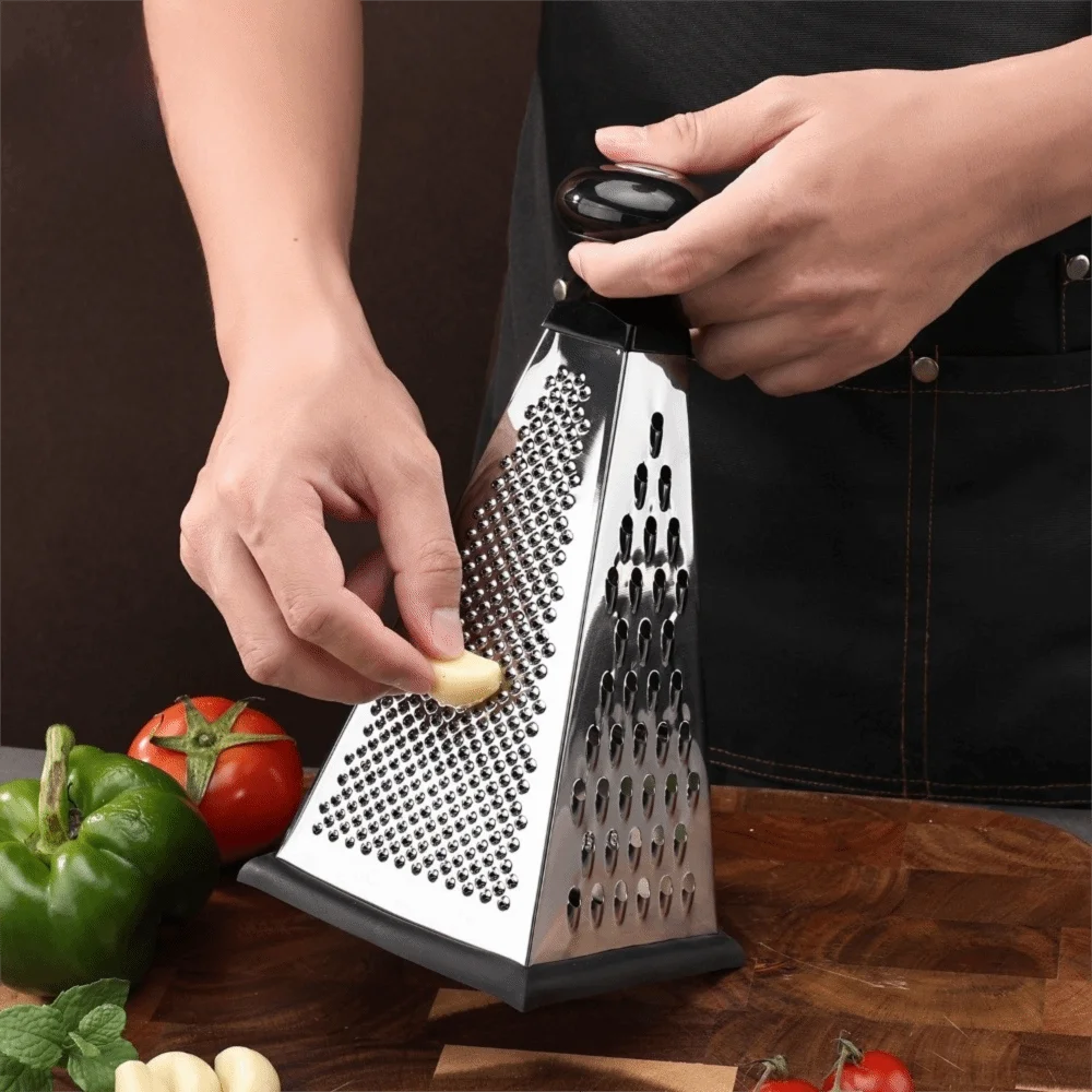 4 Sided Pyramid Shape Cheese Grater Manual Non Slip Base and Handle Vegetable Shredder Effort-saving Stainless Steel
