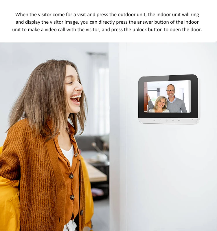 Wired Video Intercom System 7 Inch Wired Doorbell Indoor Monitor with IR-Cut Rainproof Outdoor Camera Visual Two-Way Intercom Au