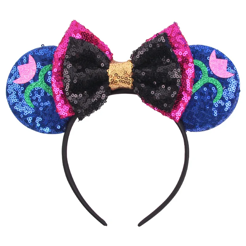 Disney Park Mickey Mouse Ear Headband Amusement Park Hair Hoop Fireworks Sequin Mesh Party Headwear Girl Toy Birthday