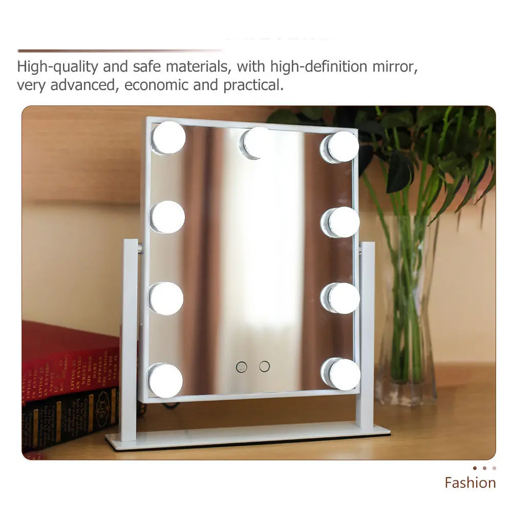 

Single Side LED Makeup Mirror Desktop Mirror with Lamp Bulb High Definition Durable Easy to Use for Home Dressing