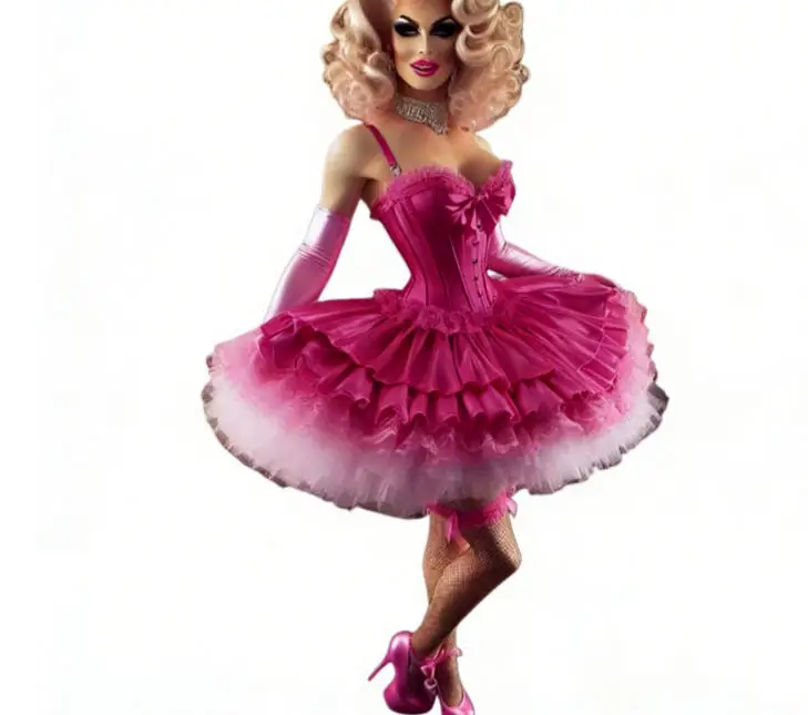 Abito da ballo gonfio Abito corto da ballo Lolita Abito da festa di compleanno rosa in organza di raso a strati Costume cosplay Sissy personalizzato