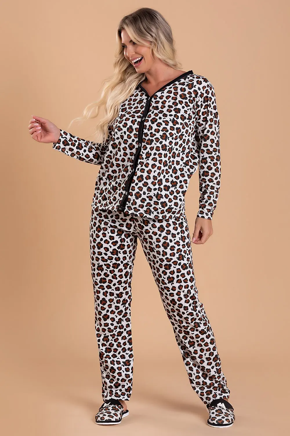 Women's Pajamas Animal Print Black Opening With Buttons