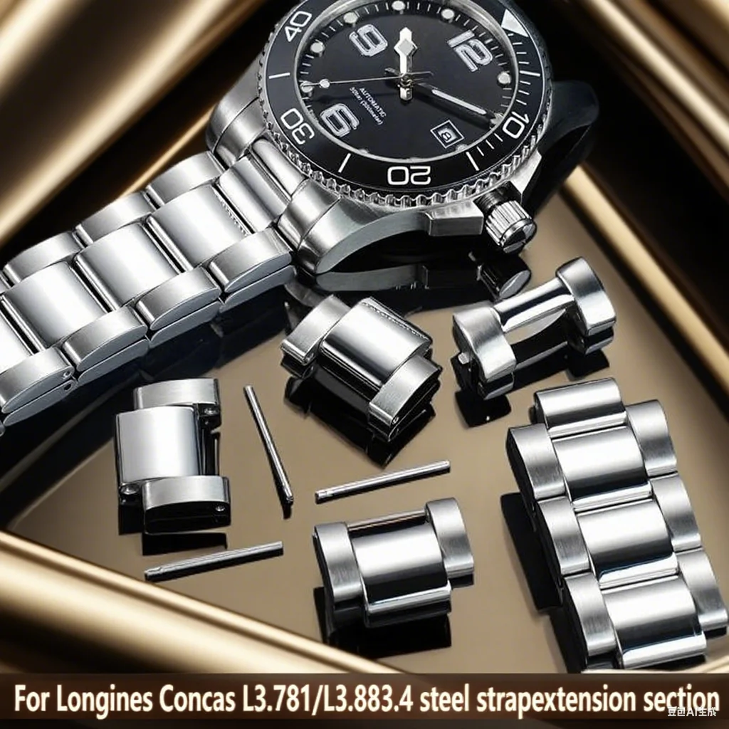 ل ل لونجين كومكاست L3.781 L3.883.4 قوس الفولاذ المقاوم للصدأ حزام القسم 41/43 مللي متر الرجال الصلب حزام الساعات تمديد القسم آذان منحنية